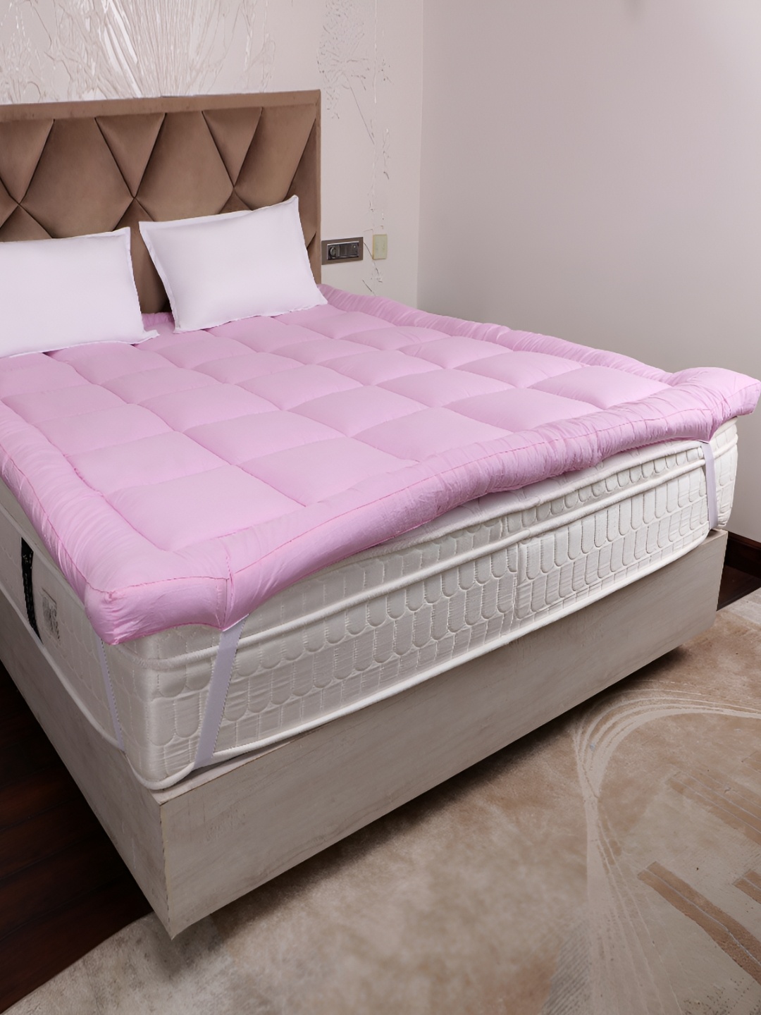 

AJISH Pink Quilted Cotton Breathable Single Mattress Protector