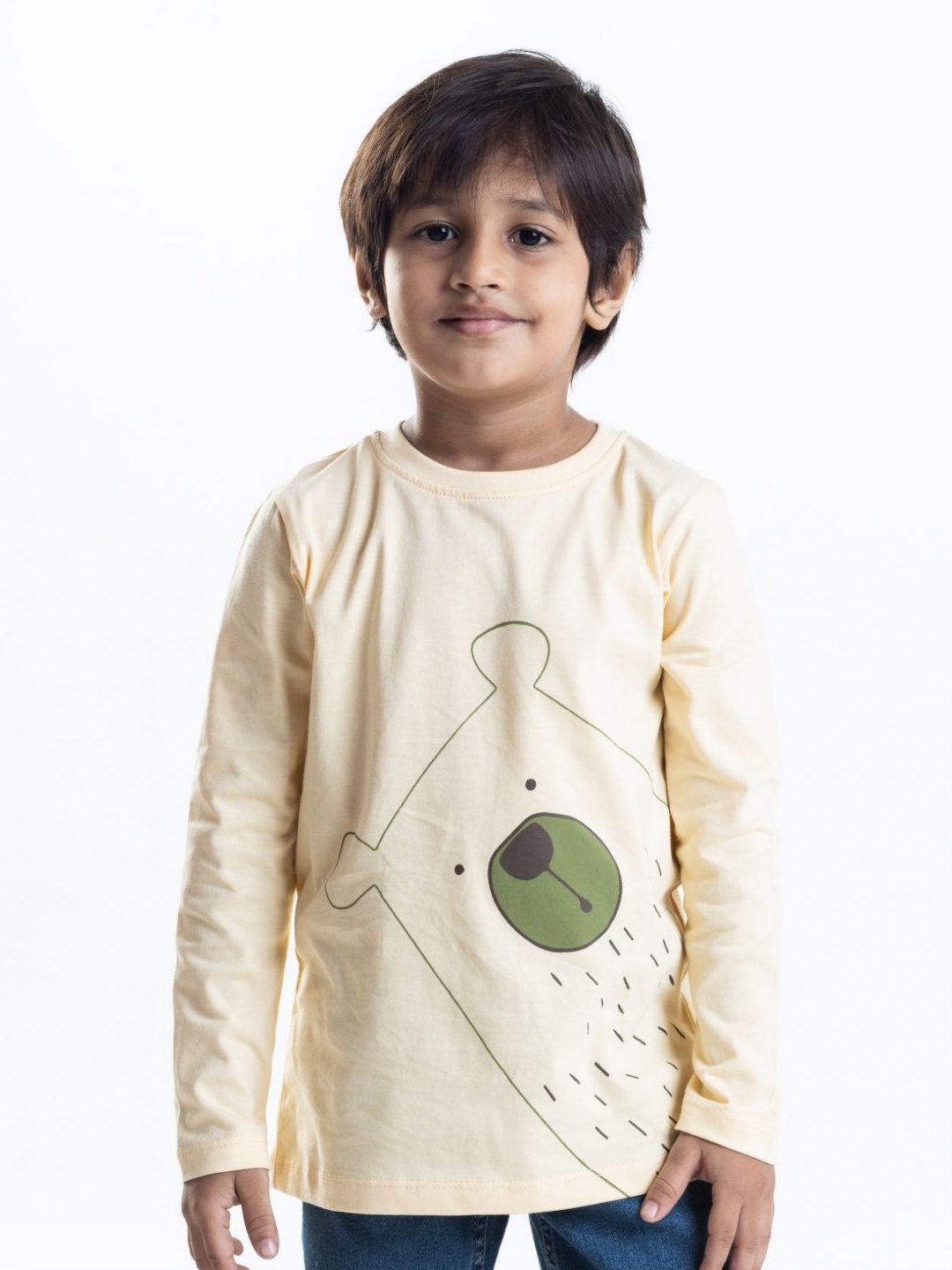 

Reedoo Unisex Kids Bio Finish Graphic Printed Round Neck Cotton T-shirt, Cream