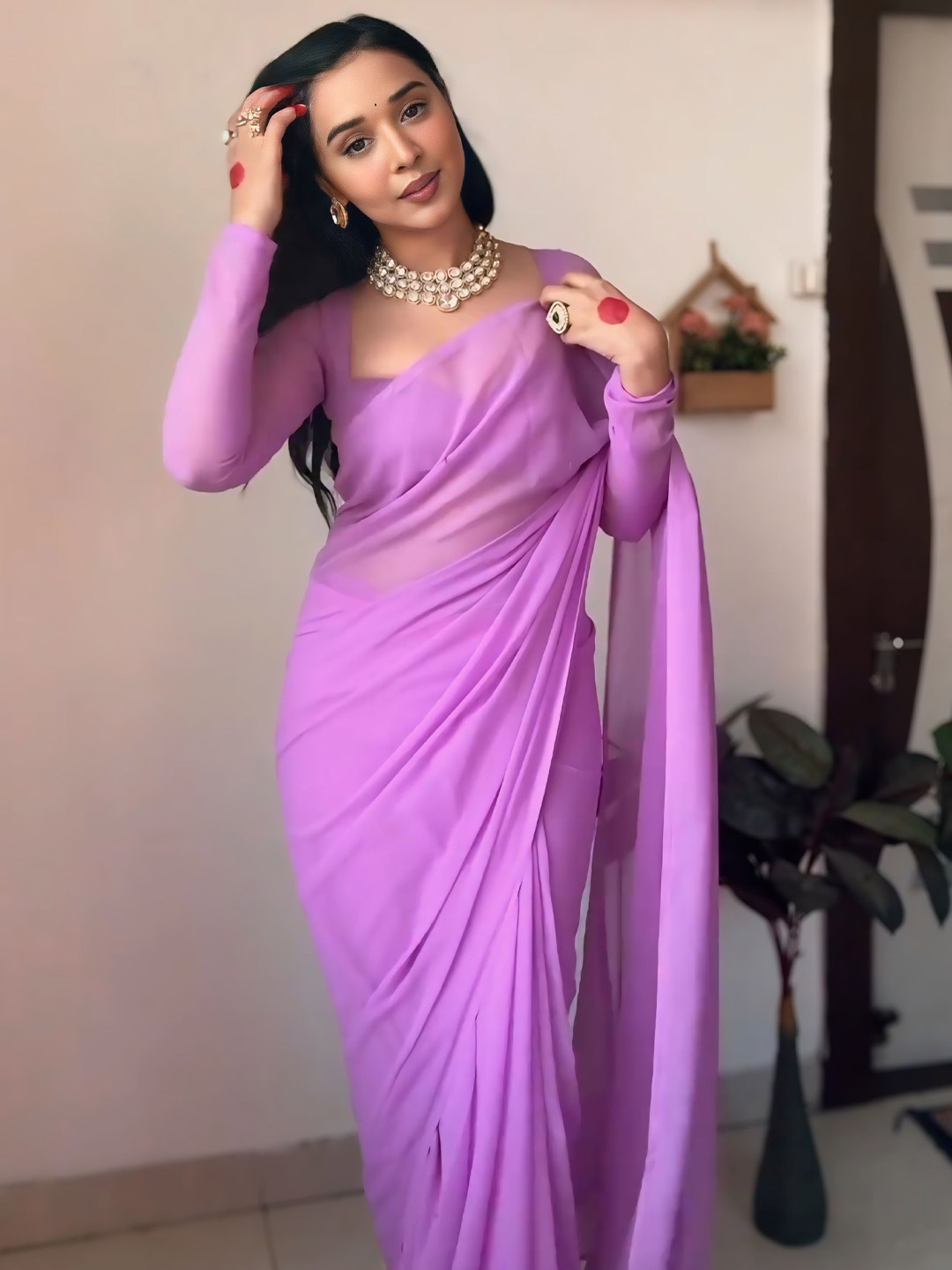 

HMP Fashion Solid Ready To Wear Saree, Purple