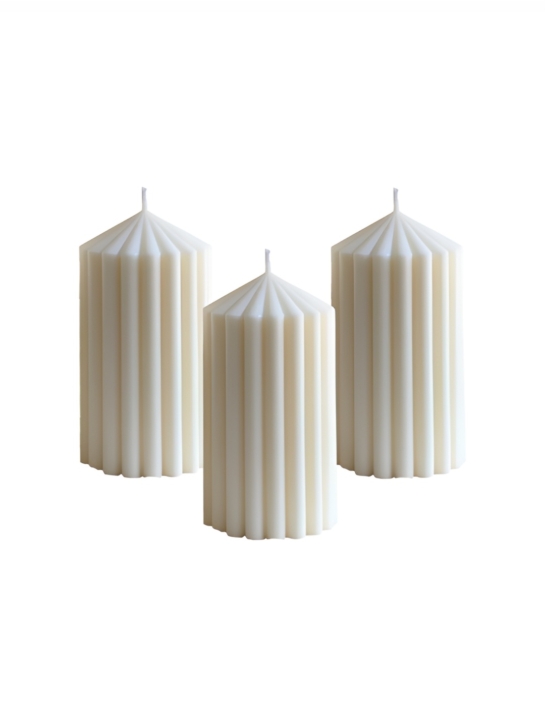 

atorakushon Ivory 3 pieces Scented Point Ribbed Pillar Candle, Beige