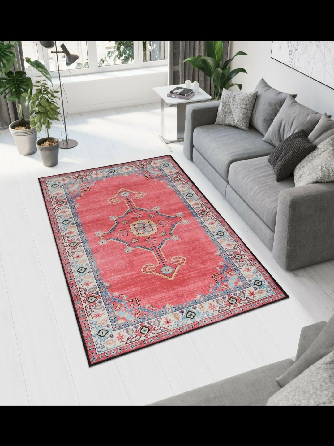 

MAA HOME CONCEPT Peach-Coloured Ethnic Motifs Anti-Skid Woollen Carpet