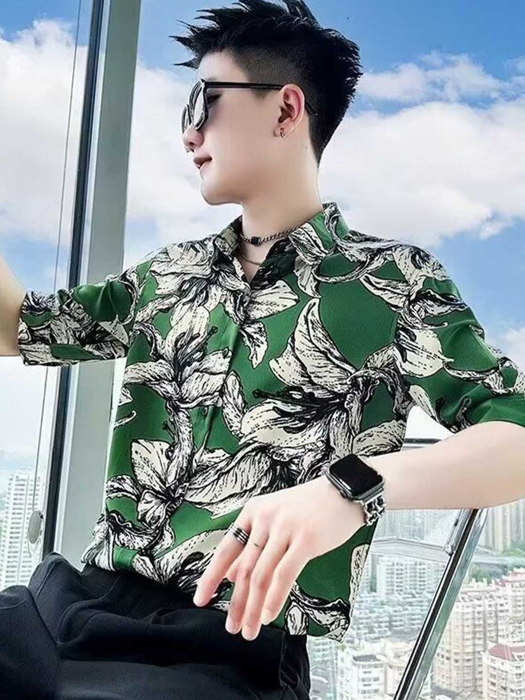 

StyleCast Men Opaque Printed Casual Shirt, Green