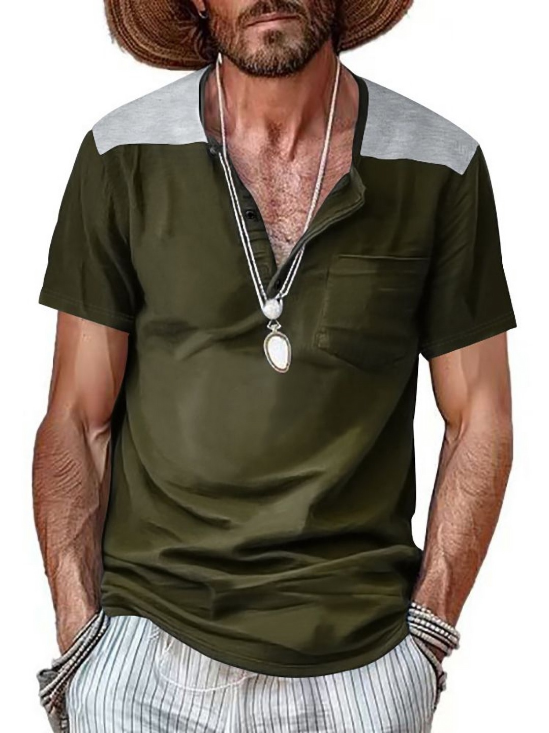 

StyleCast x Revolte Men Solid Henley Neck T-shirt, Olive