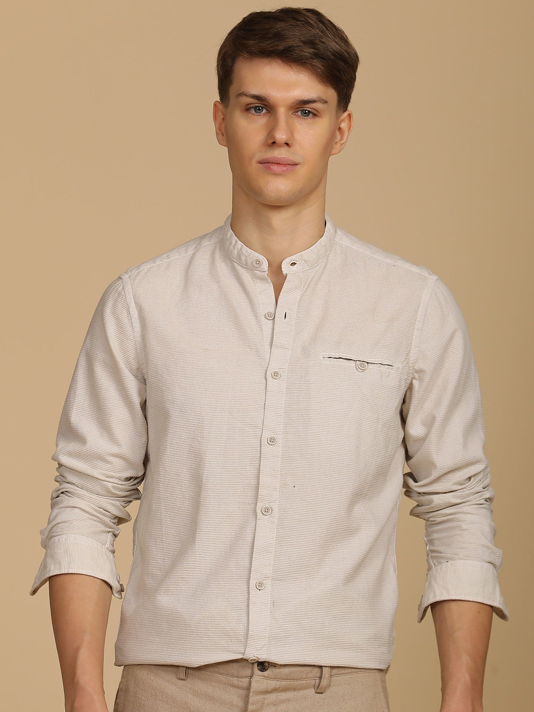 

POE Men Crazy - Corduroy Solid Shirt - Cream