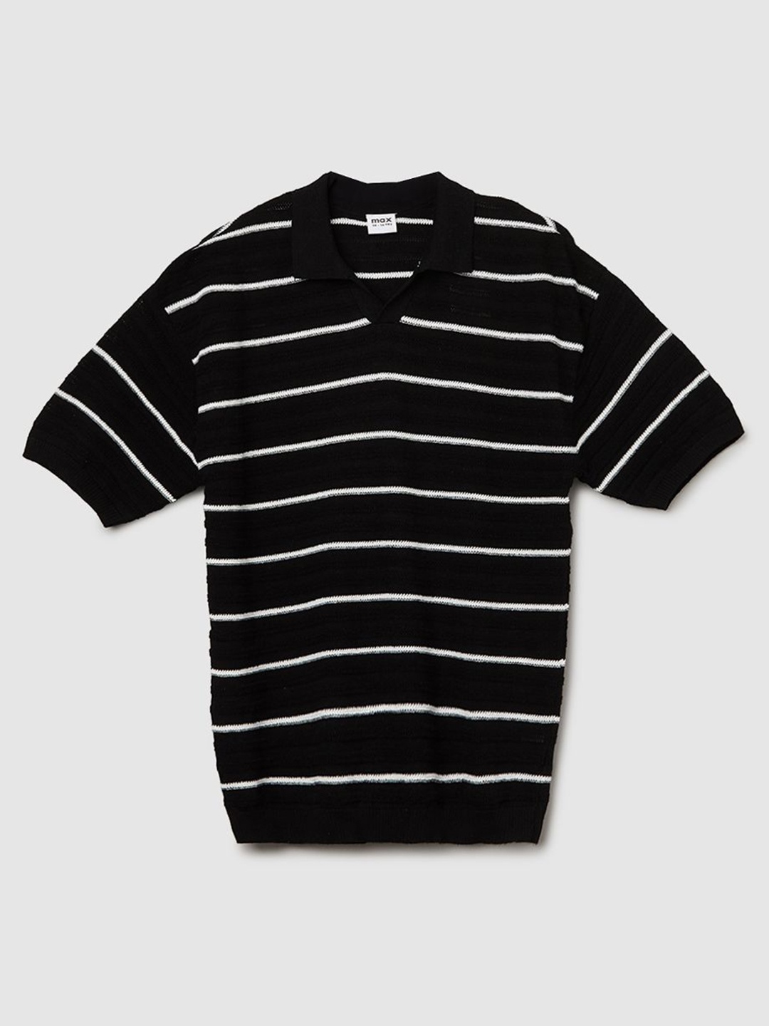 

max Boys Striped Polo Collar Cotton T-shirt, Black