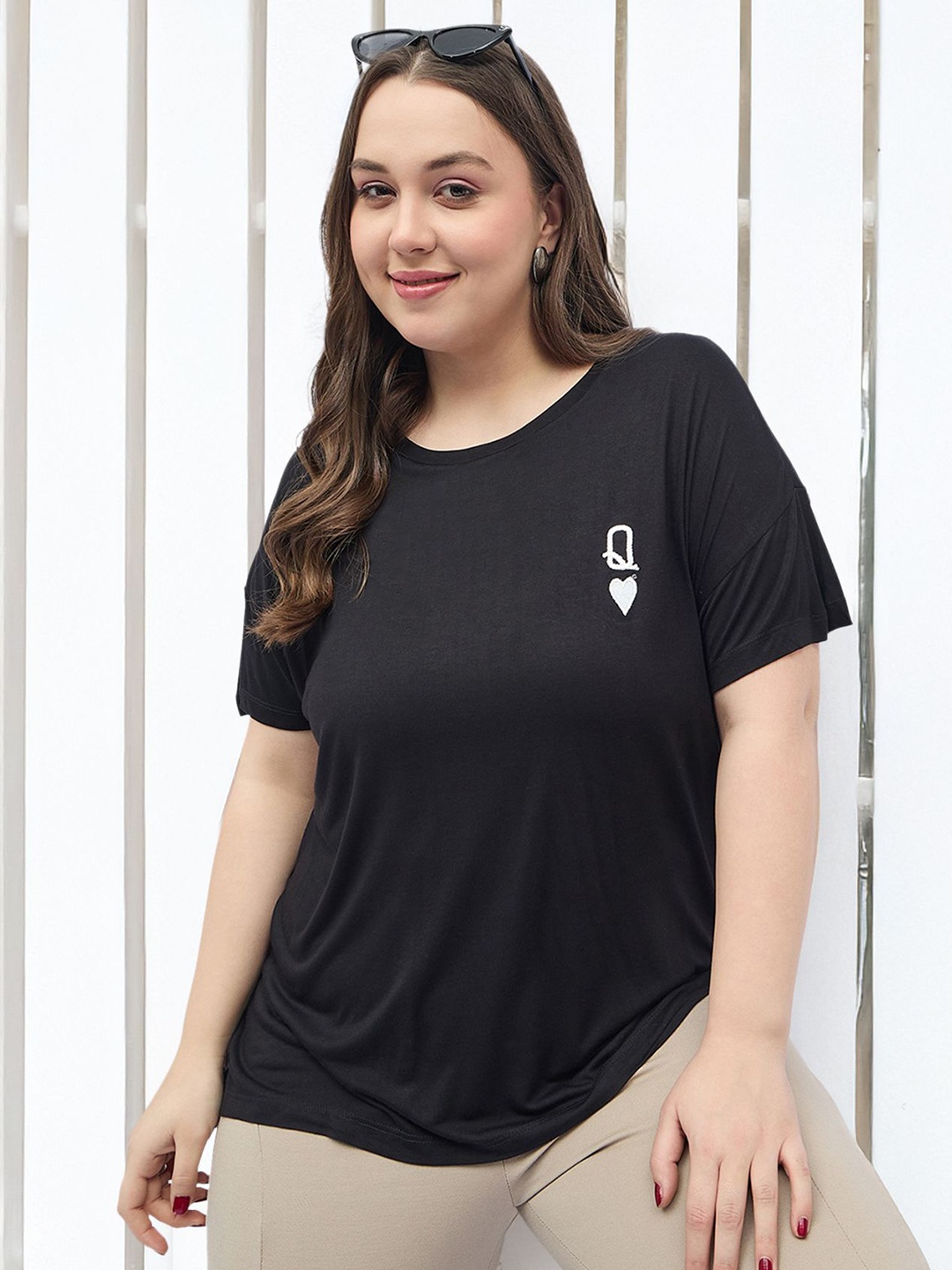 

DressBerry Curve Women Drop-Shoulder Sleeves T-shirt, Black