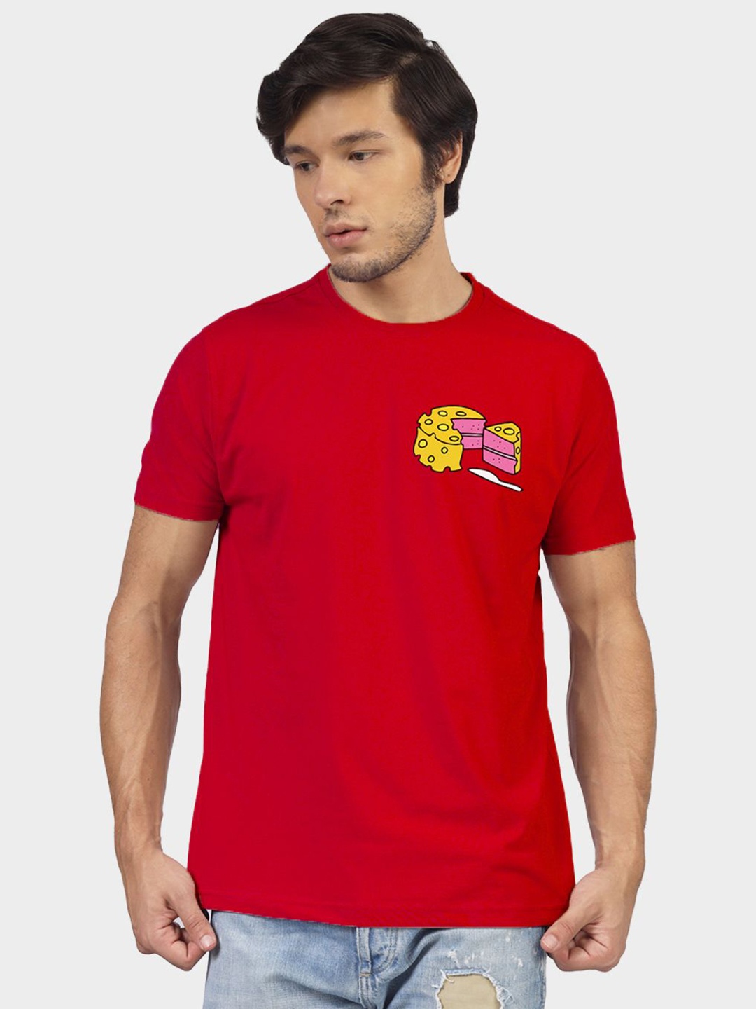 

Greylongg Men Graphic Printed Round Neck Cotton T-shirt, Red
