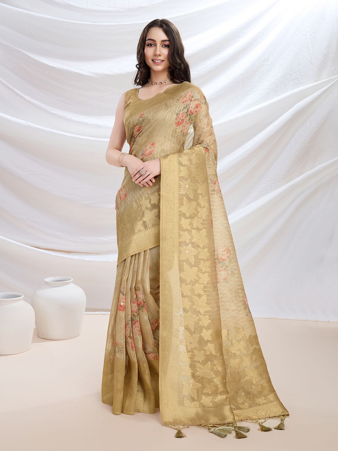 

Mitera Woven Design Zari Banarasi Saree, Mustard