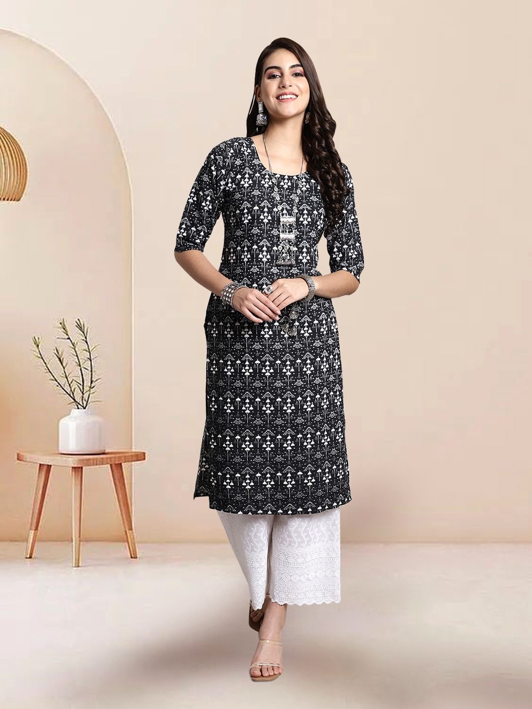 

7Threads Selection Of 6 Ethnic Printed Straight Kurtas, Black