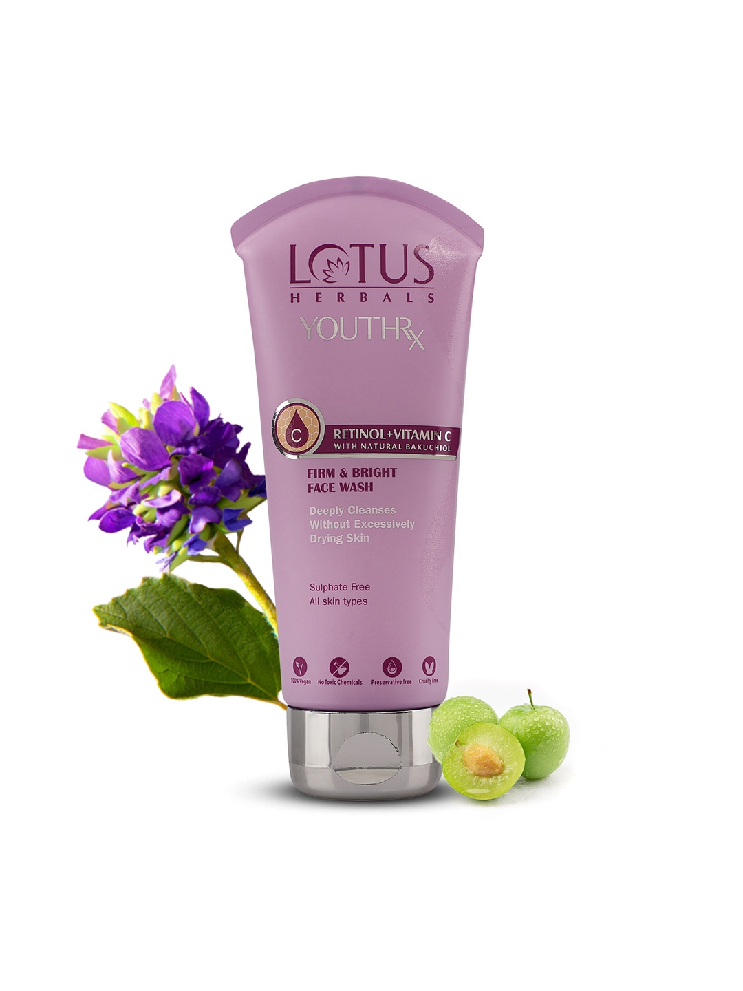 

Lotus Herbals YouthRx Firm & Bright Face Wash with Bakuchiol Retinol & Vitamin C - 100ml, Purple