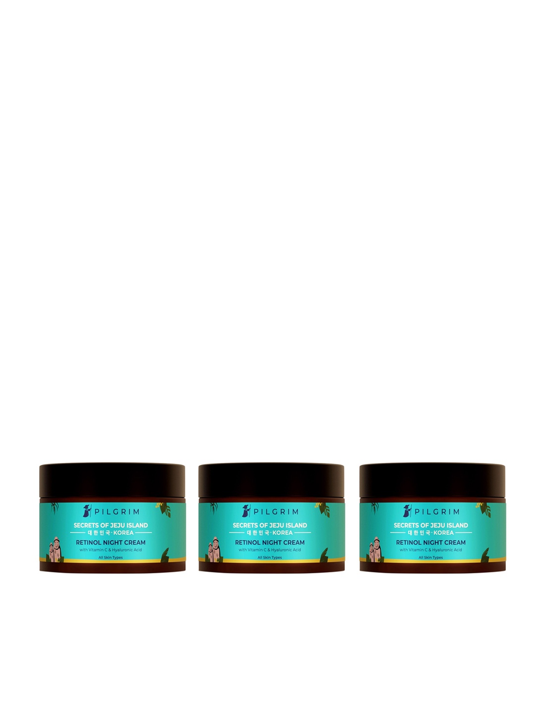 

Pilgrim 3Pcs Retinol Anti-Ageing Night Cream with Vitamin C & Hyaluronic Acid - 50g each, Teal