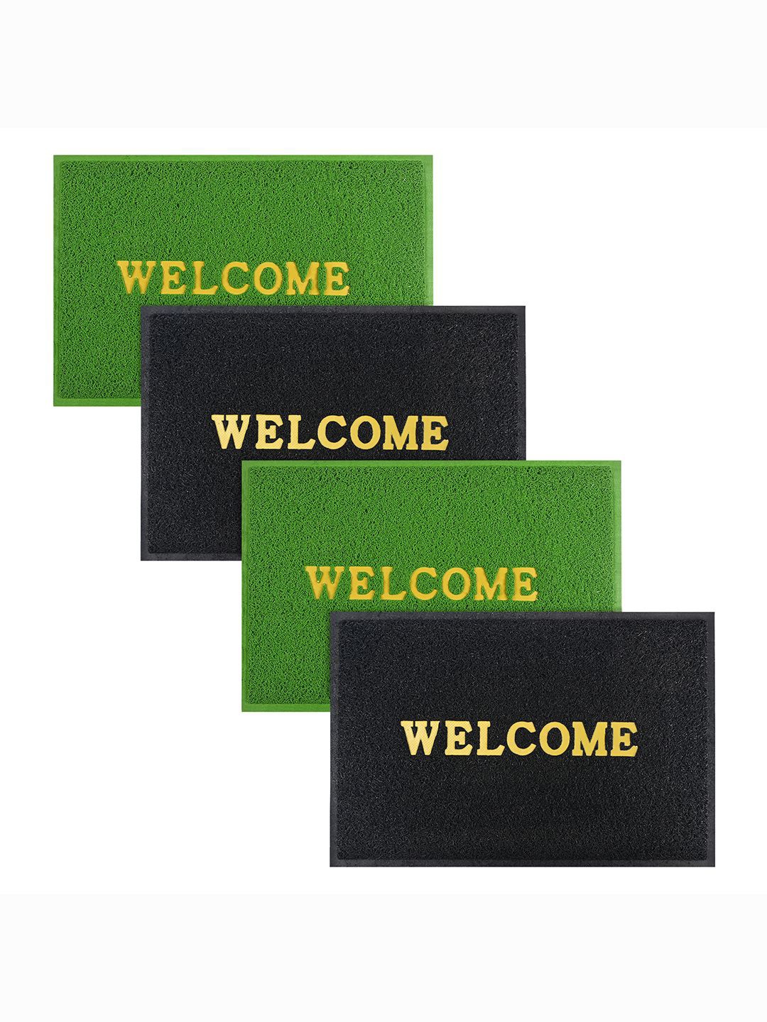 

Kuber Industries Green & Black 4 Pieces Printed Anti-Skid Doormats