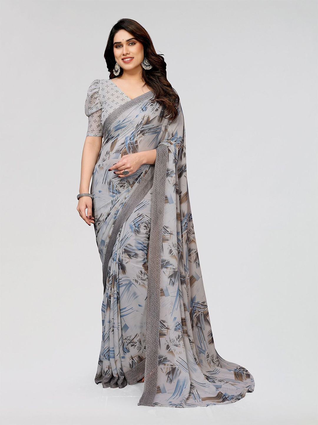 

ANAND SAREES Poly Georgette Saree, Grey