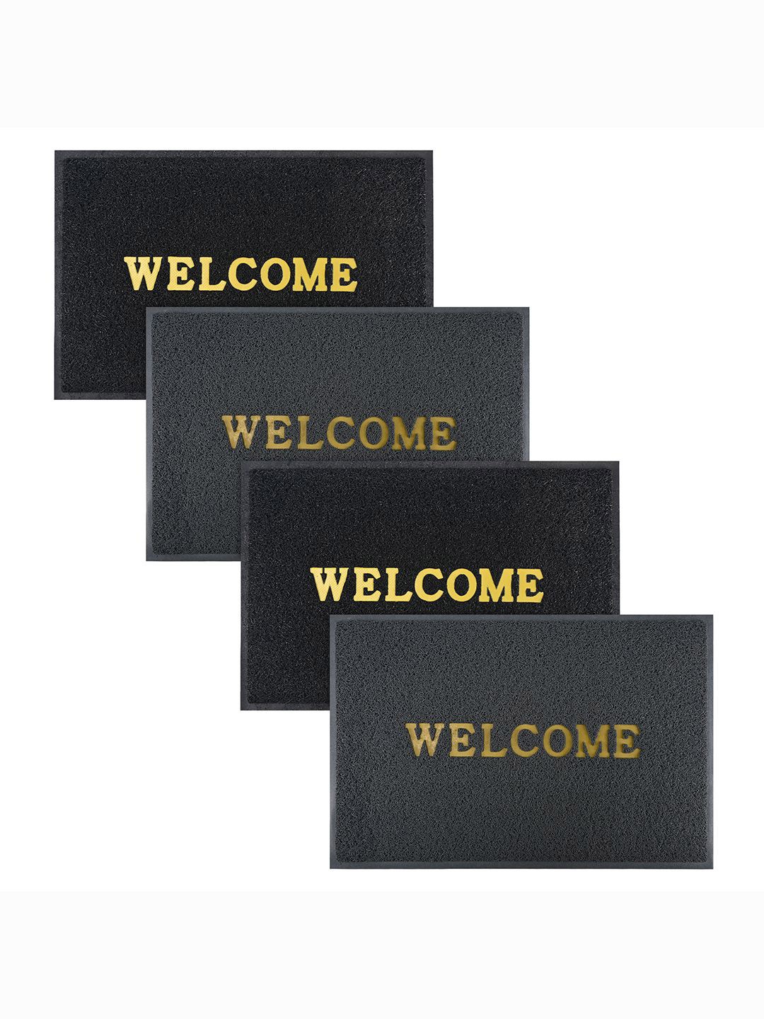 

Kuber Industries Black & Grey 4 Pieces Applique Anti-Skid Rubber Doormats