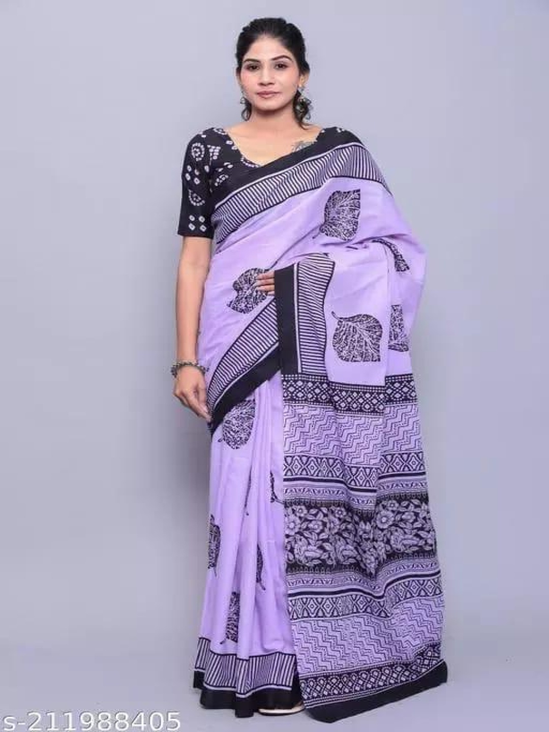 

JALTHER Ethnic Motifs Linen Blend Block Print Saree, Purple