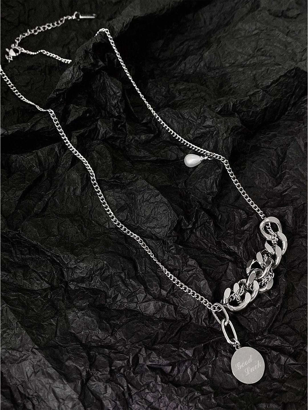 

StyleCast Silver-Toned & White Beaded Elegant Minimal Chain