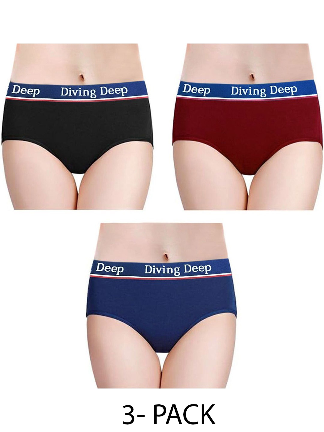 

Diving Deep Women Pack of 3 Cotton Hipster Briefs, Assorted