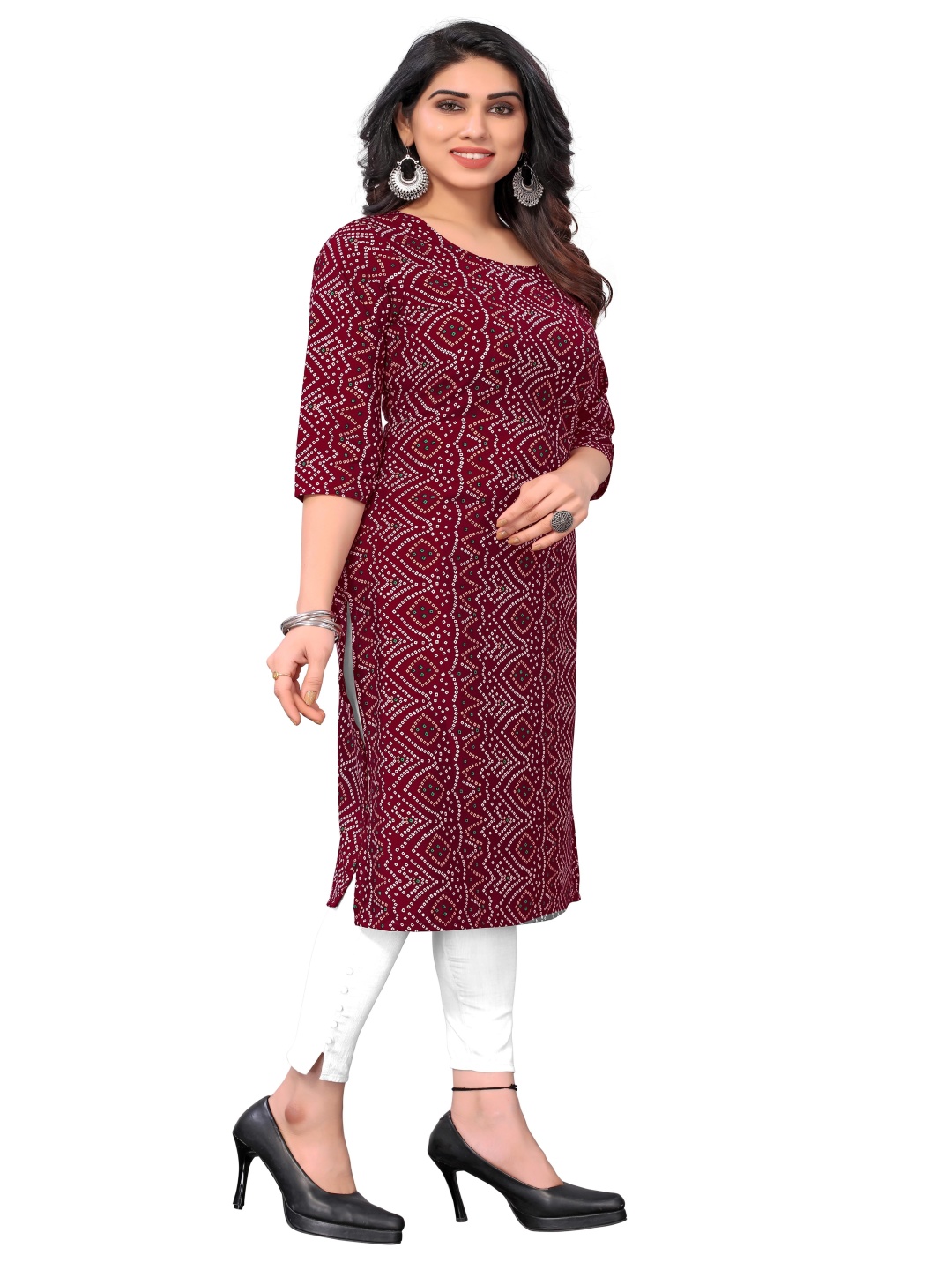 

KETAKI FASHION Selection Of 2 Bandhani Printed Round Neck Straight Kurta, Maroon