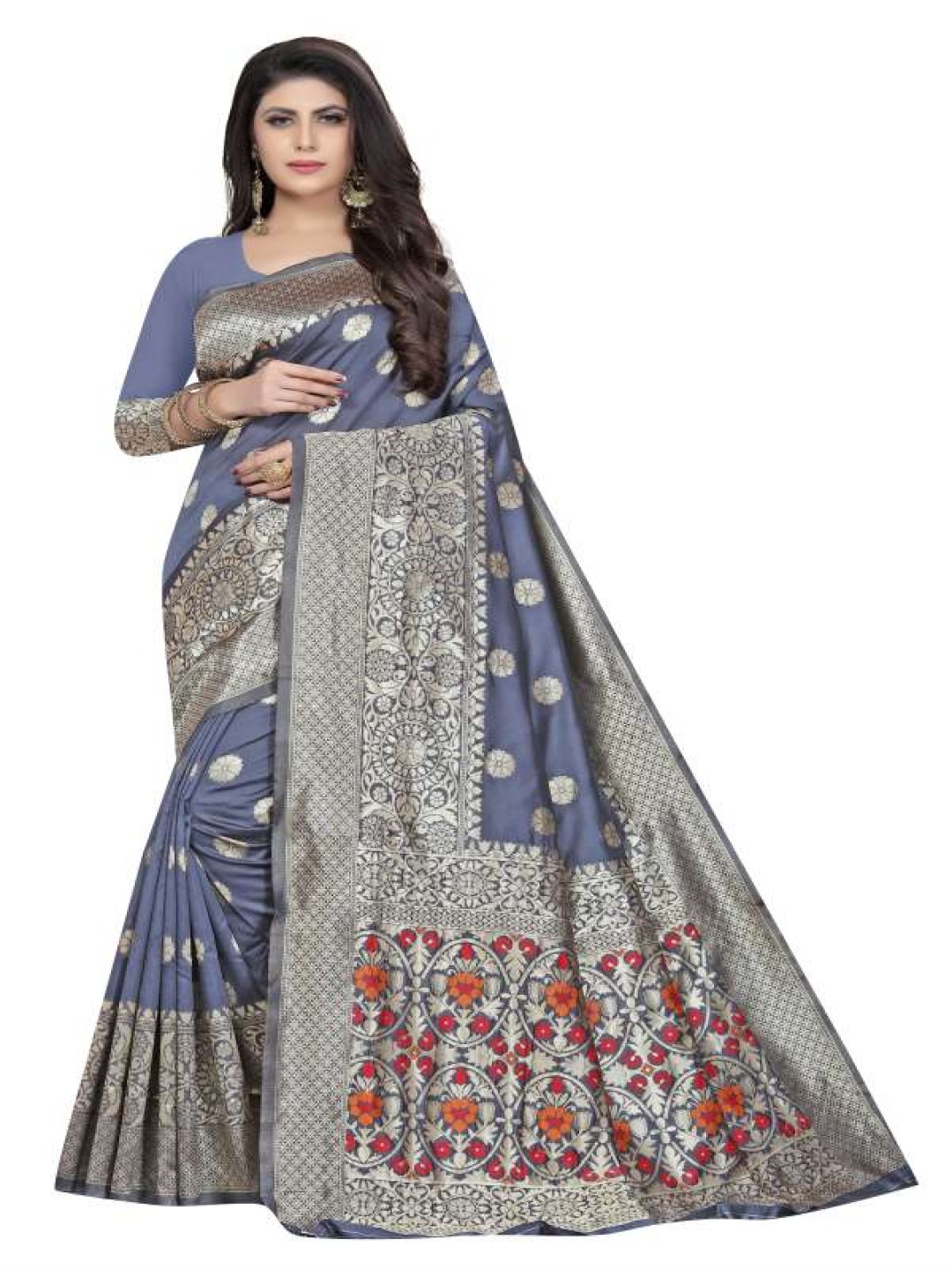 

Rujave Woven Design Art Silk Banarasi Saree, Grey