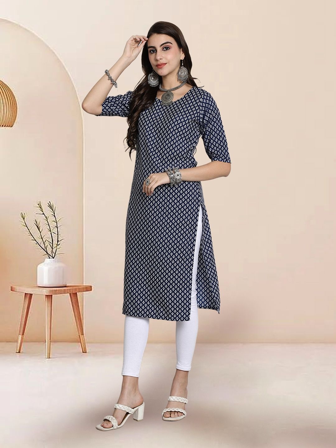 

7Threads Selection Of 2 Ethnic Motifs Printed Straight Kurtas, Black