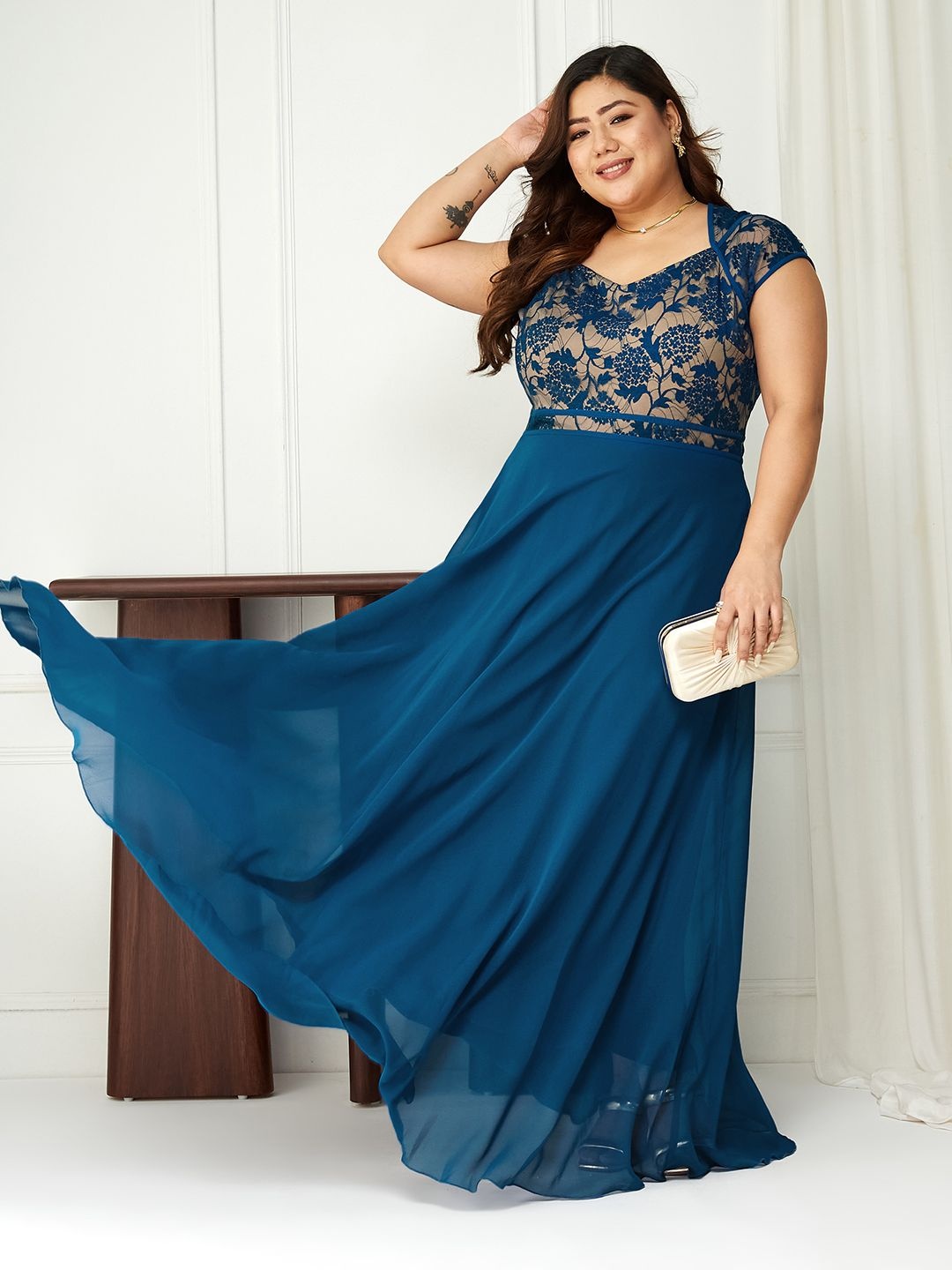 

Miss Chase A+ Georgette Fit & Flare Maxi Dress, Blue