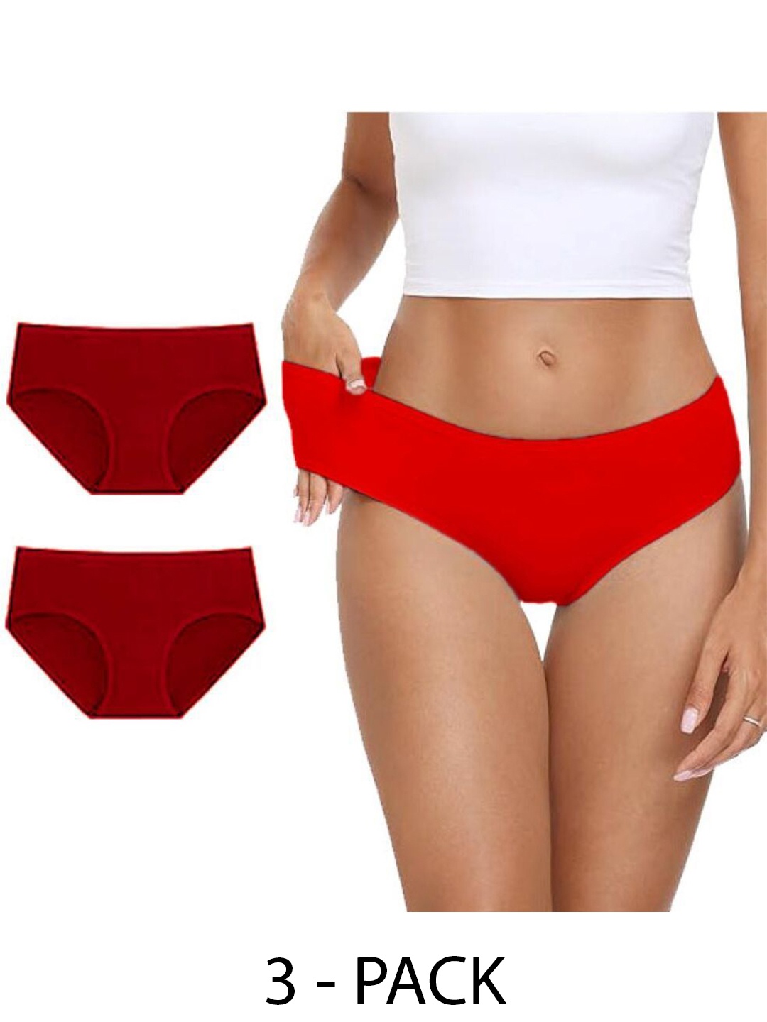 

Diving Deep Women Cotton Pack of 3 Hipster Briefs, Red