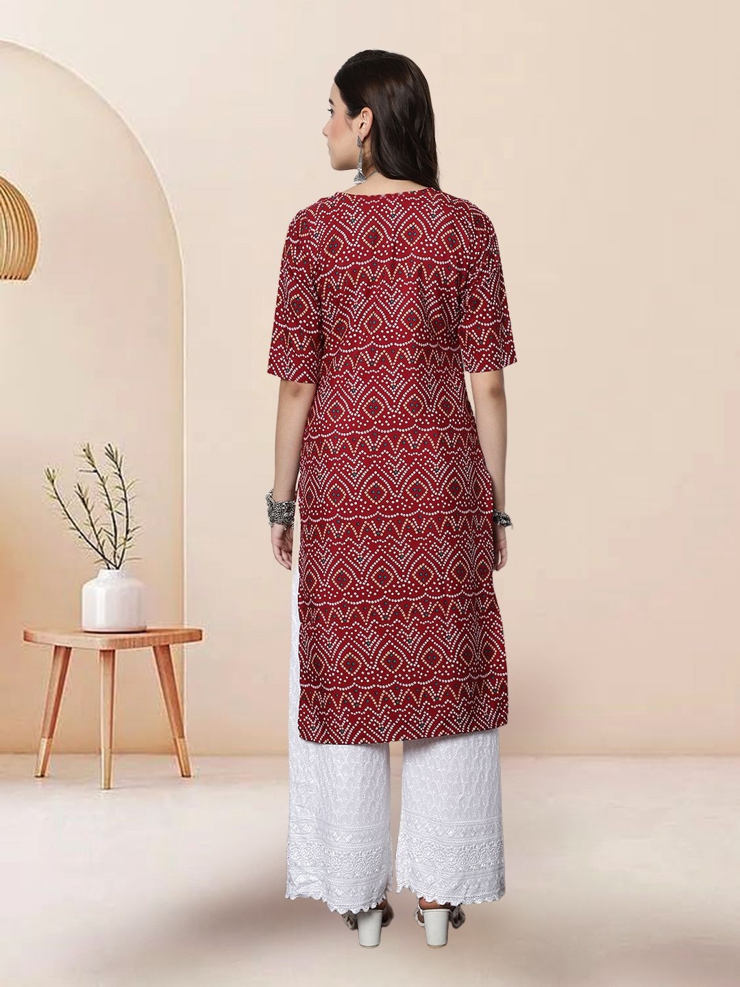 

7Threads Selection Of 4 Bandhani Printed Straight Kurtas, Maroon
