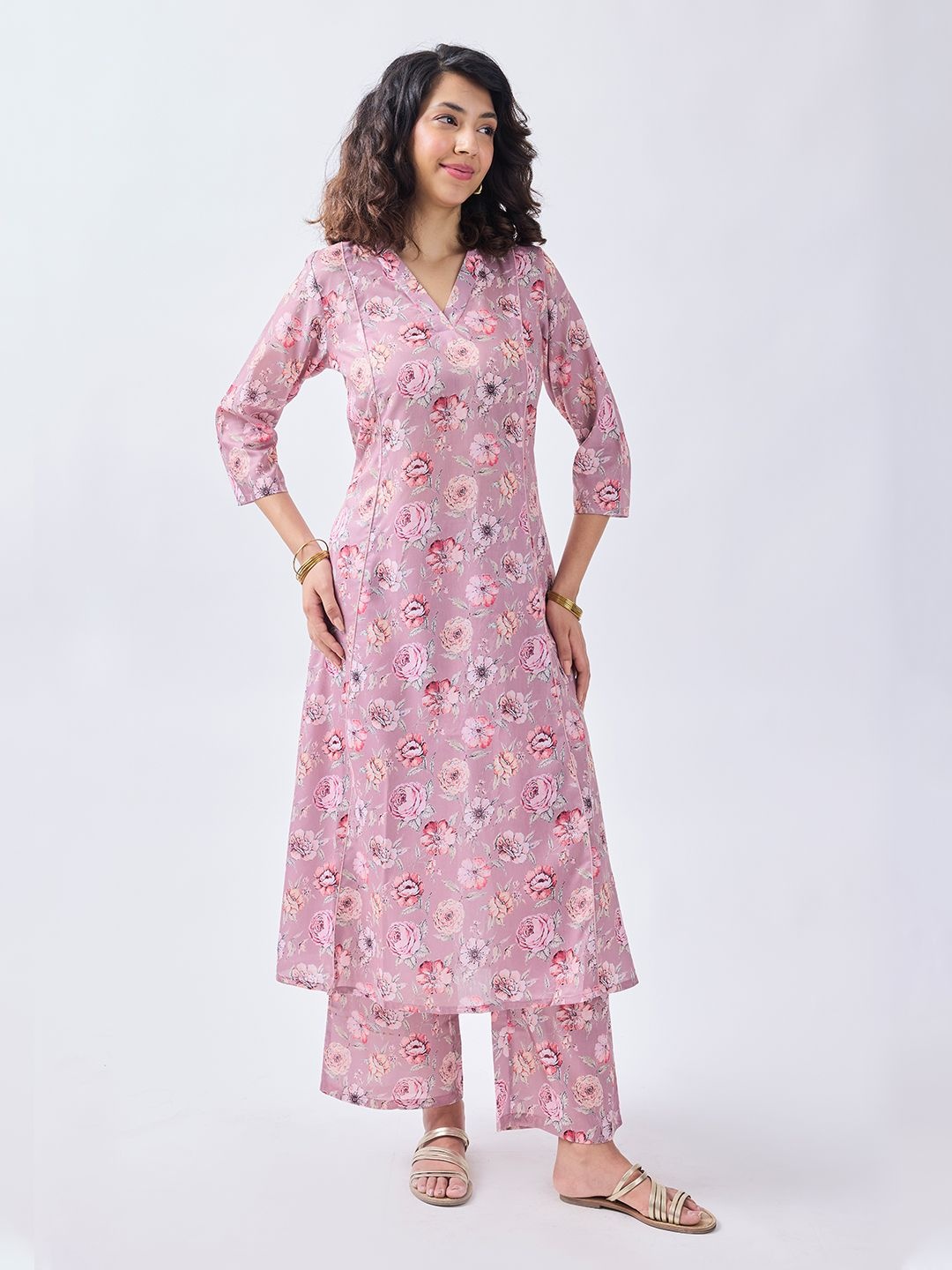 

KALINI Printed V-Neck Tunic With Palazzo, Pink