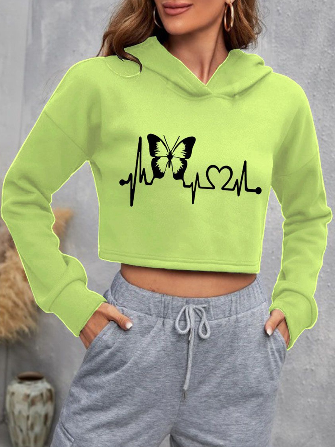 

Parona Women Printed Hooded Sweatshirt, Green