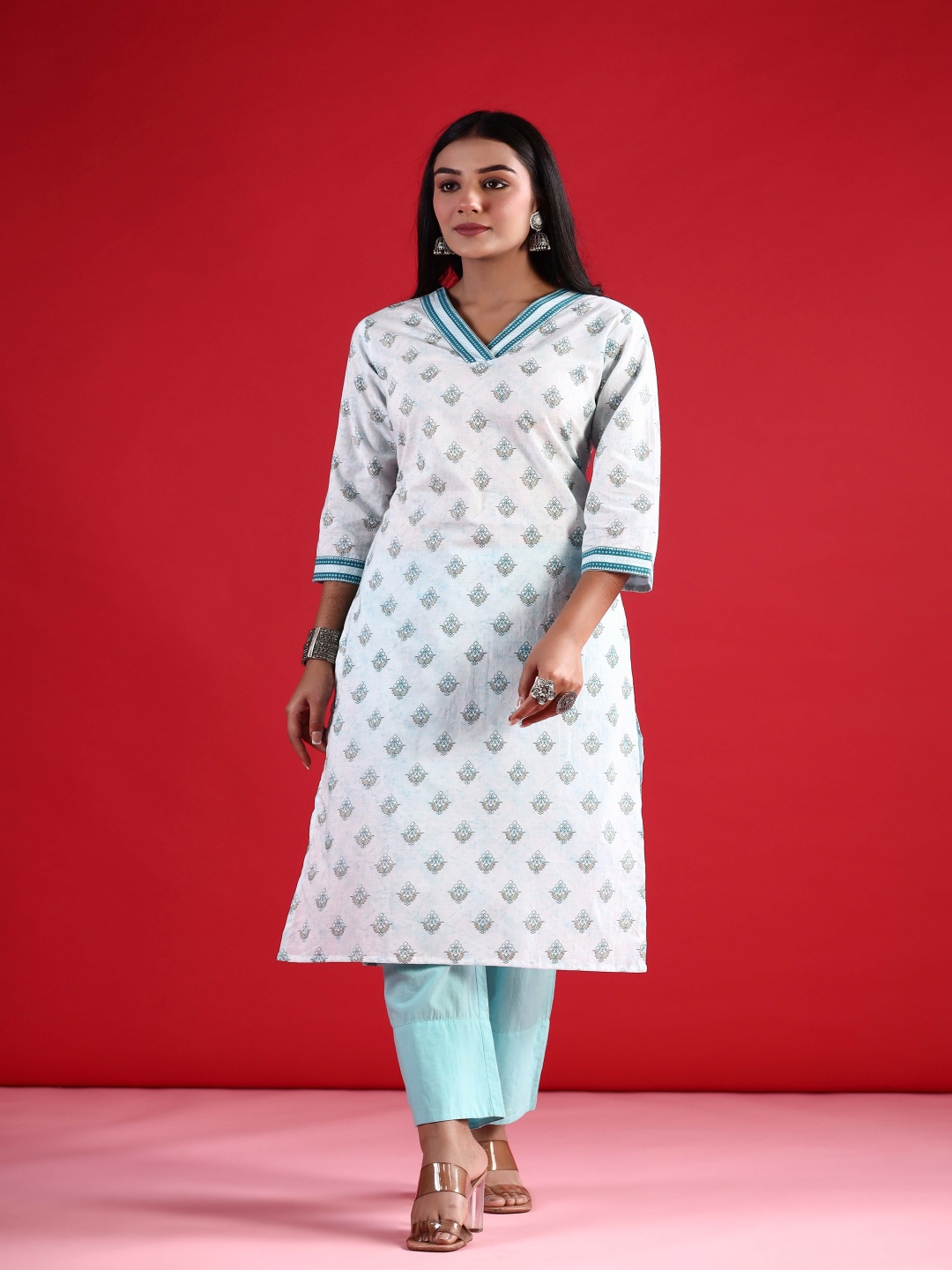 

Anouk Women Printed Flared Sleeves Kurta, White