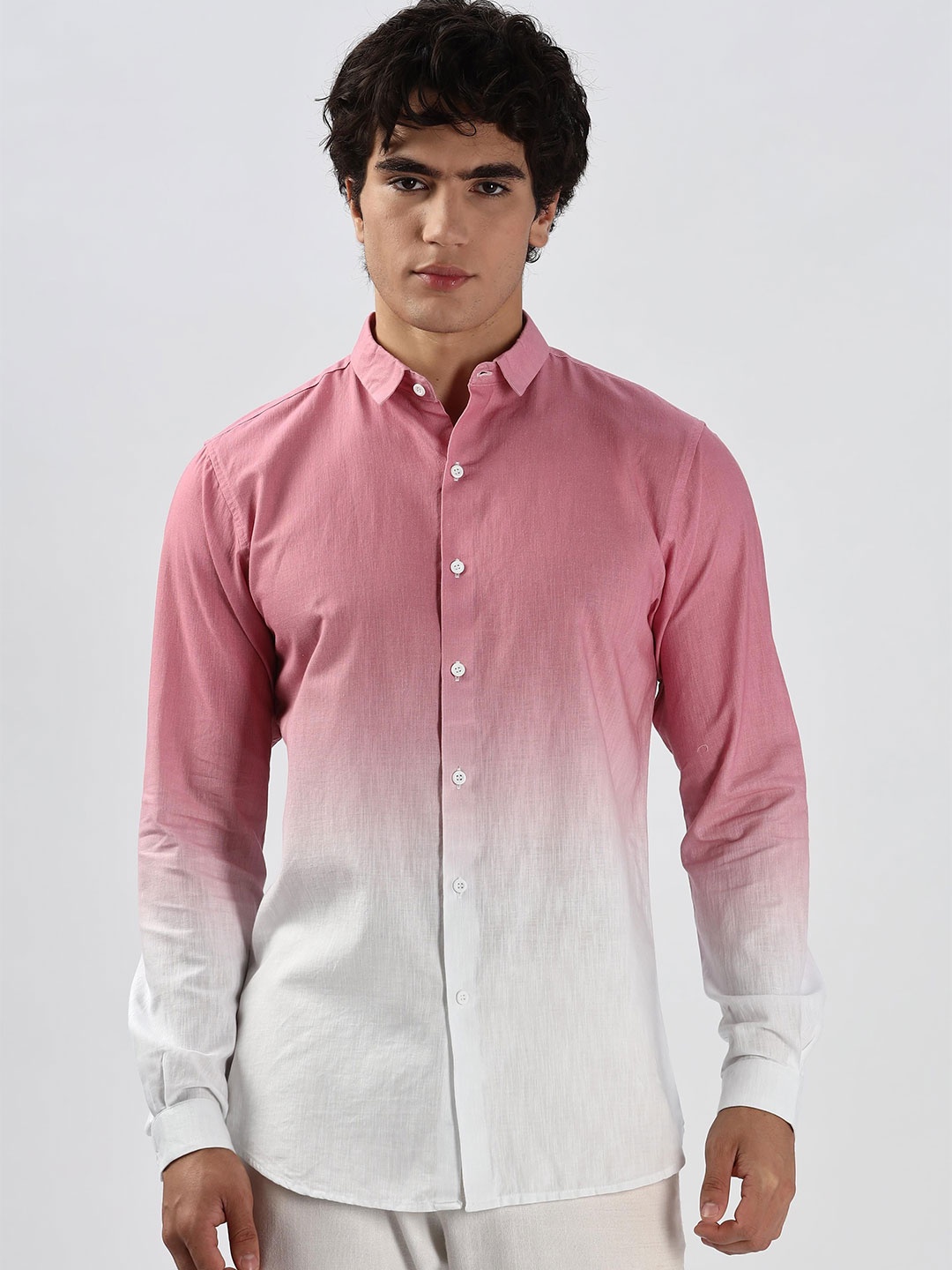 

HAMPTONS Men Standard Fit Spread Collar Ombre Faded Cotton Casual Shirt, Pink
