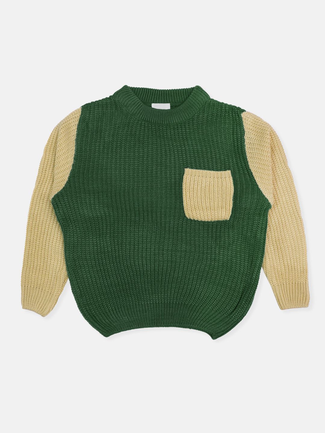 

CHKOKKO Boys Colourblocked Woollen Pullover, Green