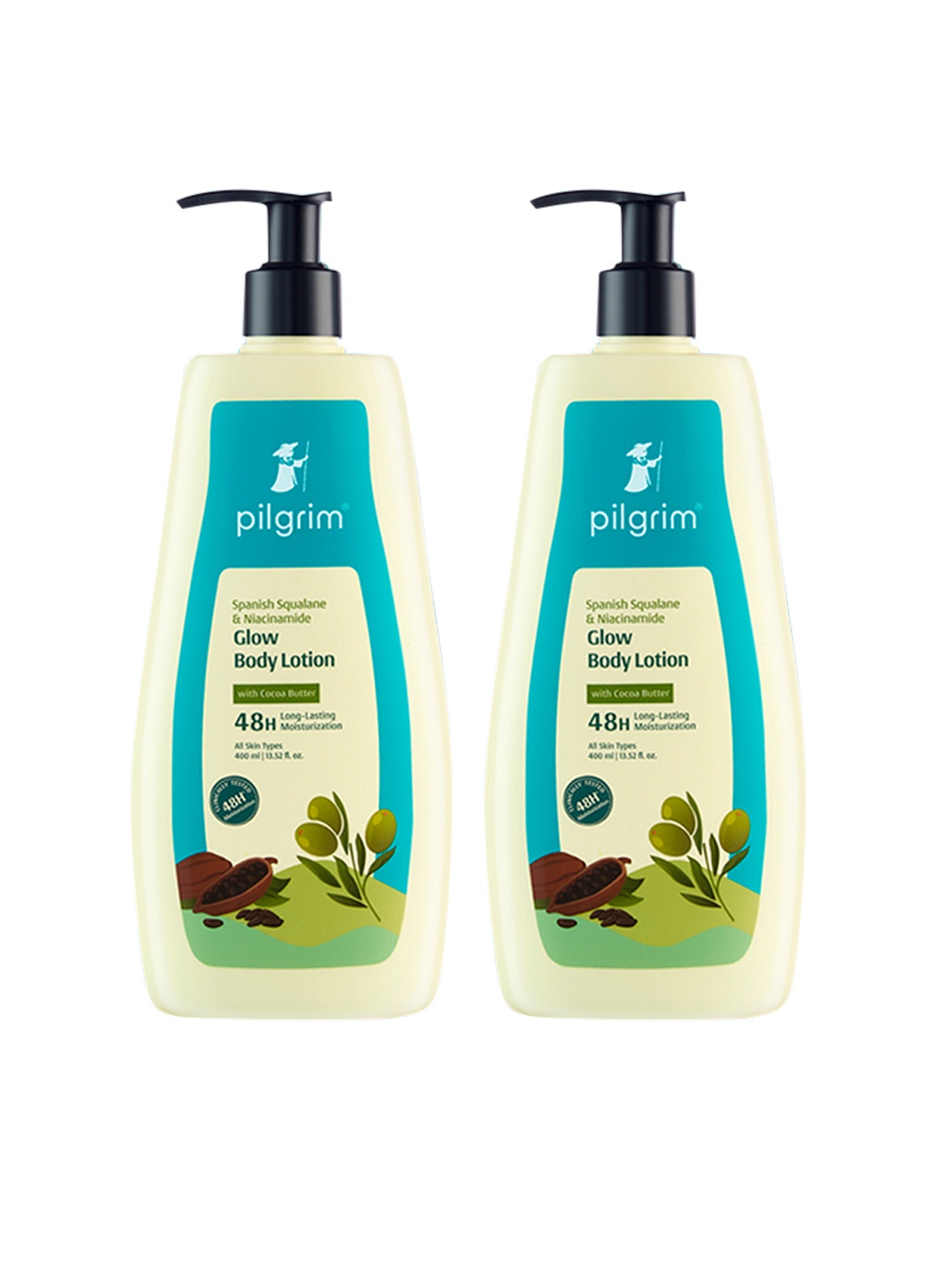 

Pilgrim 2pc Spanish Squalane & Niacinamide Glow Body Lotion with Cocoa Butter - 400ml each, Green