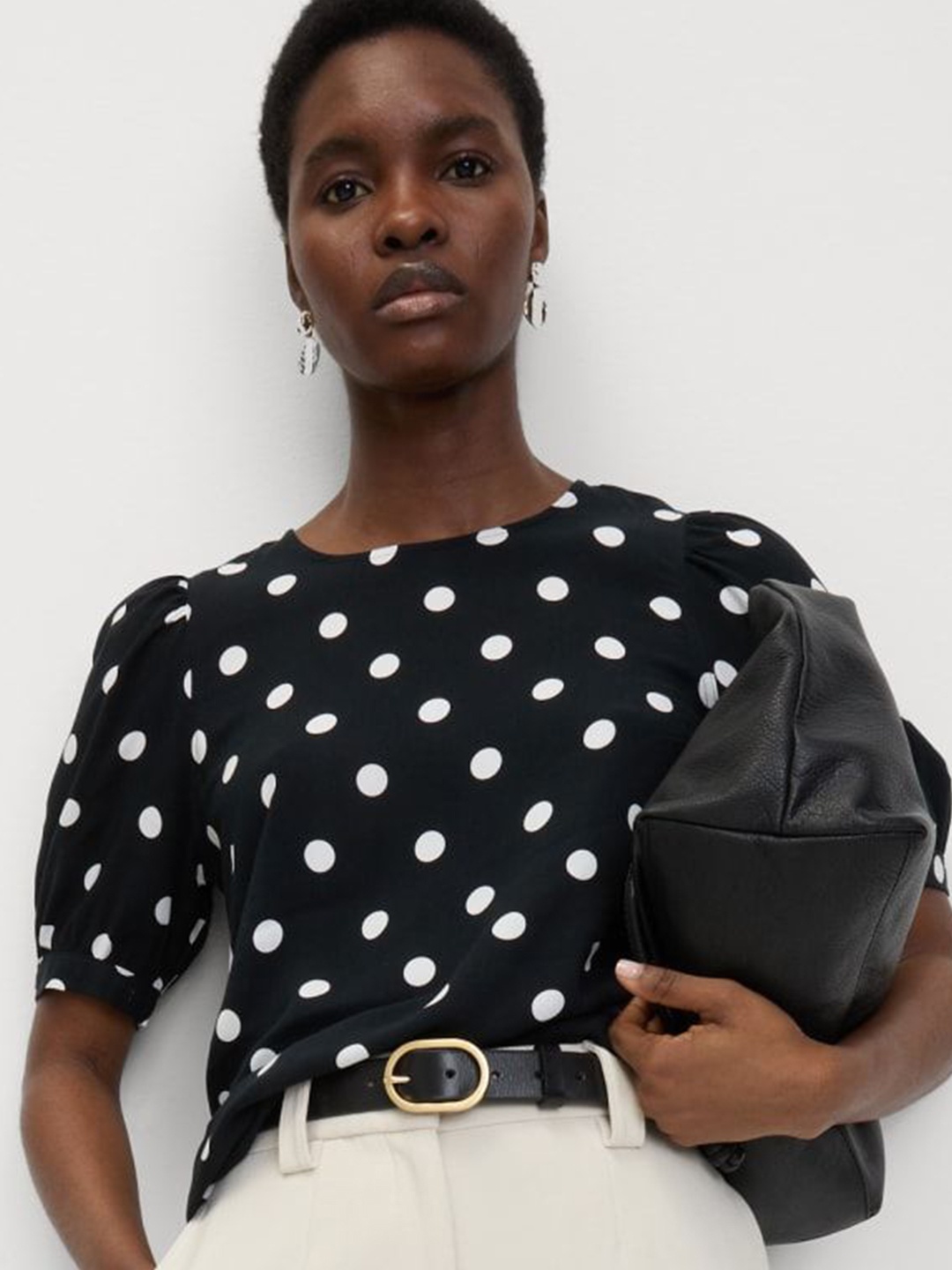 

Marks & Spencer Polka Dot Print Flared Sleeve Top, Black