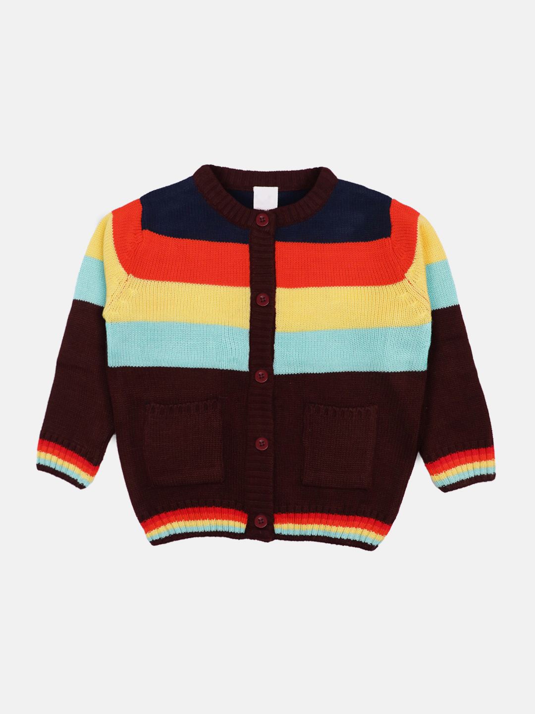 

CHKOKKO Boys Colourblocked Woollen Cardigan, Maroon