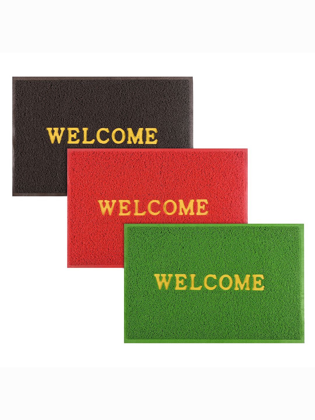 

Kuber Industries Red & Green 3 Pieces Applique Anti-Skid Rubber Doormats
