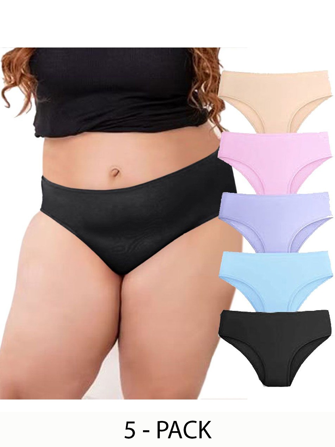 

Diving Deep Women Plus Size Pack Of 5 Cotton Hipster Briefs, Assorted