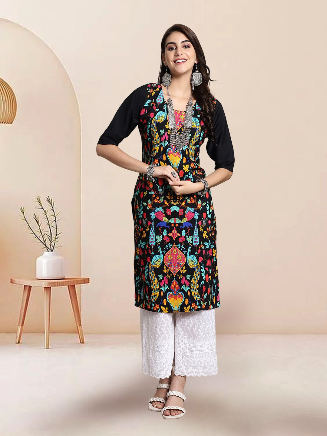 

7Threads Selection Of 4 Ethnic Motifs Printed Kurtas, Black