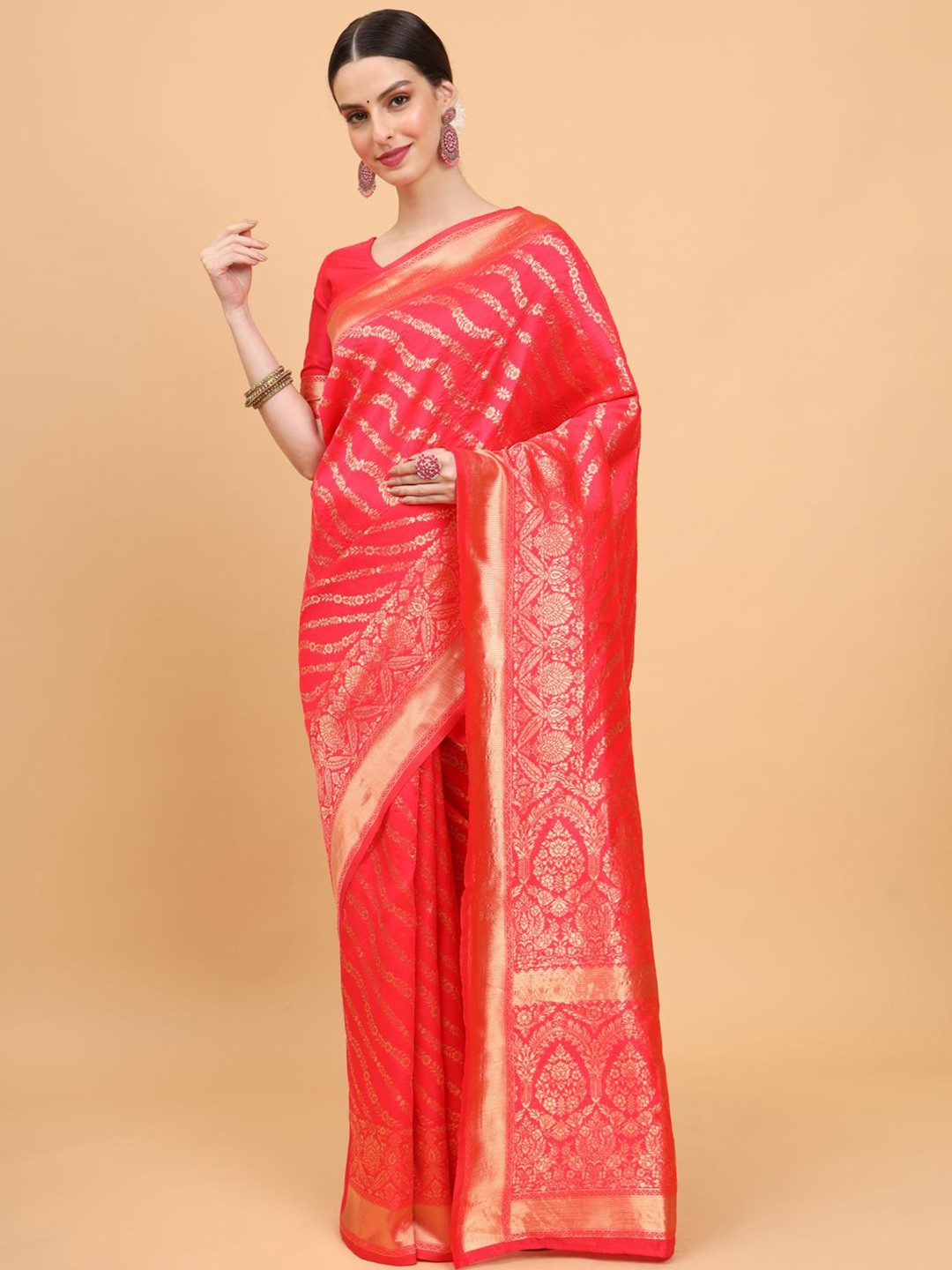 

Melok Woven Design Zari Art Silk Banarasi Saree, Orange