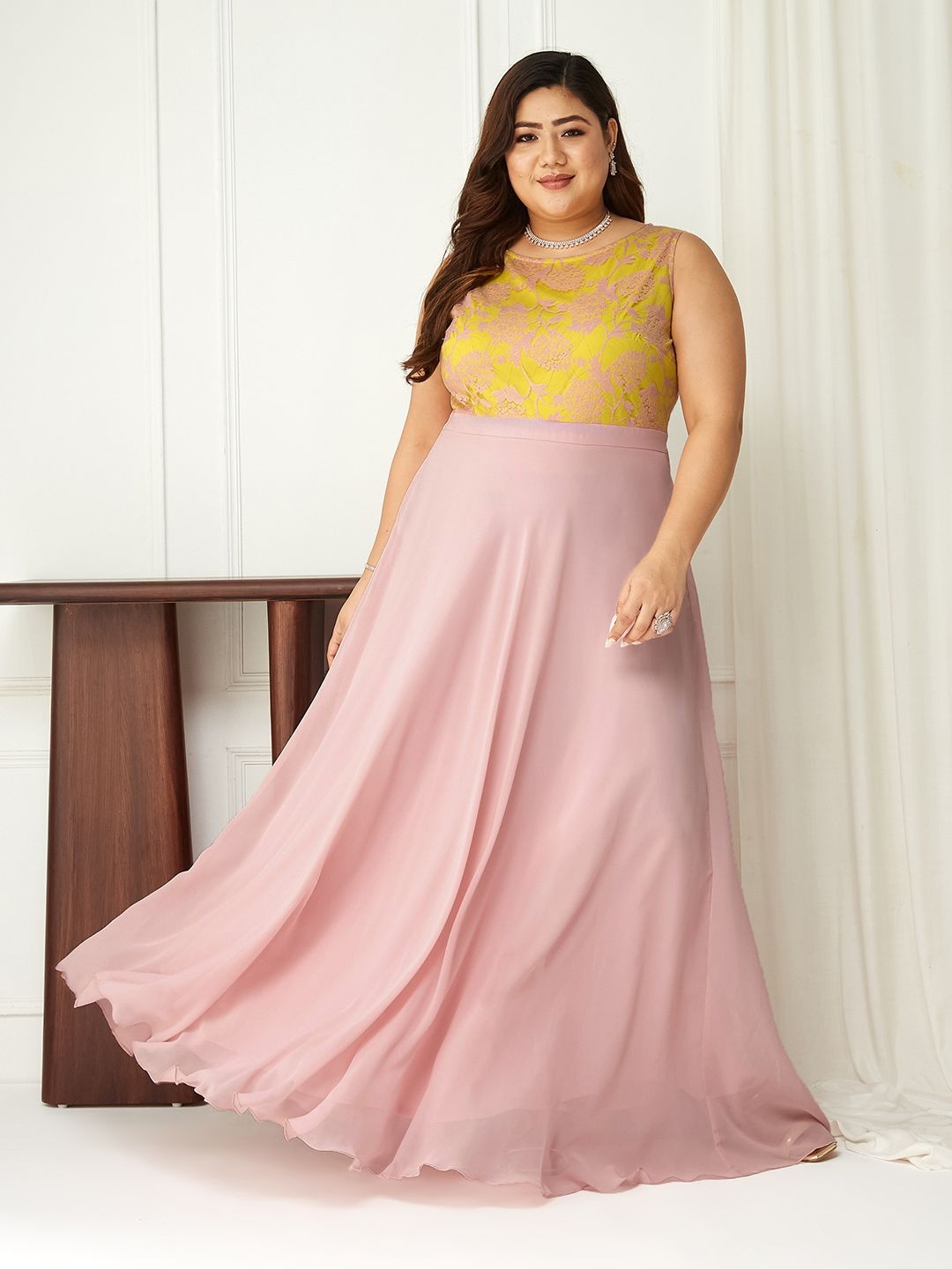 

Miss Chase A+ Georgette Fit & Flare Maxi Dress, Pink