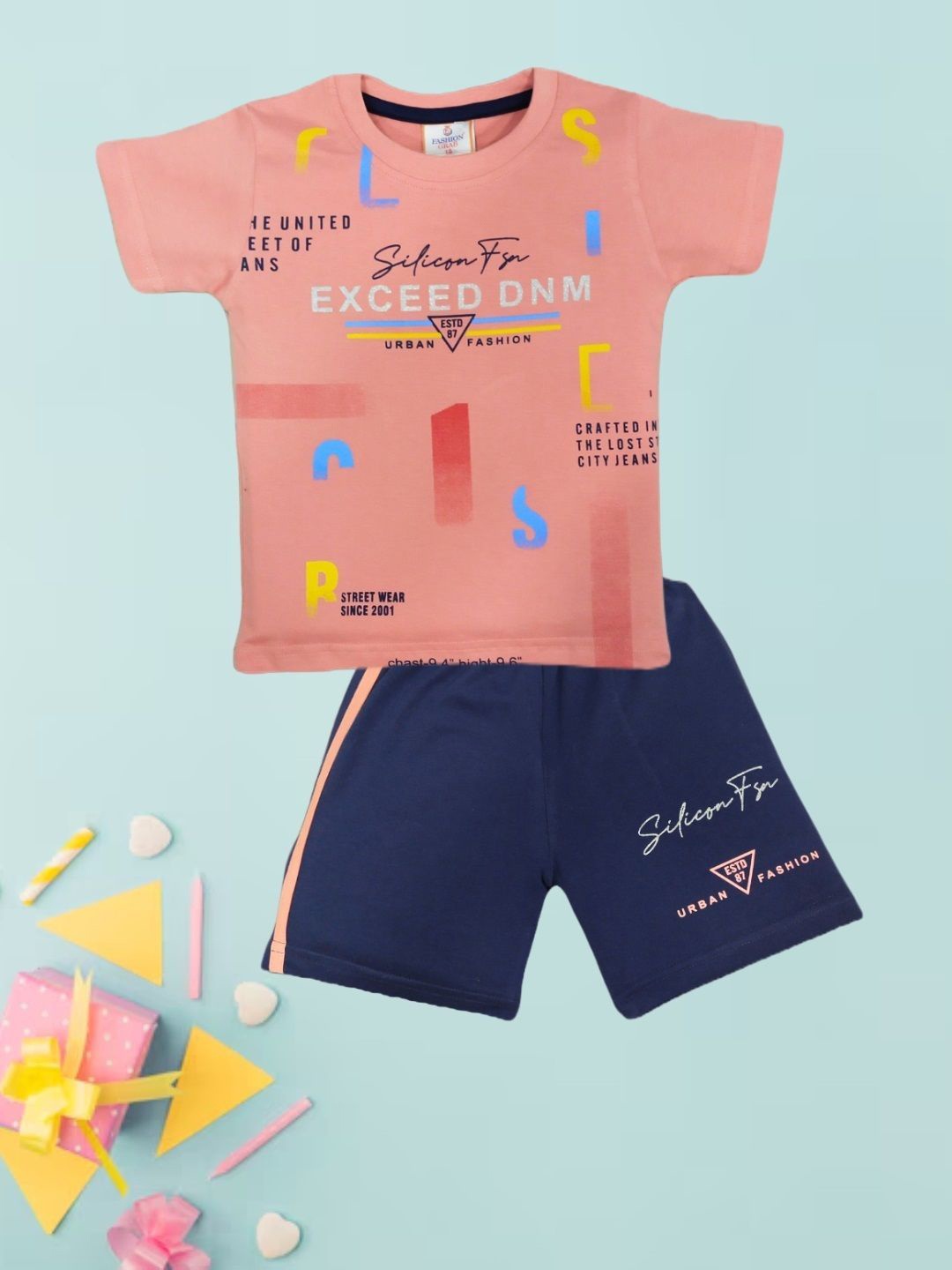 

FASHION GRAB Kids Printed Pure Cotton T-Shirt With Shorts, Pink