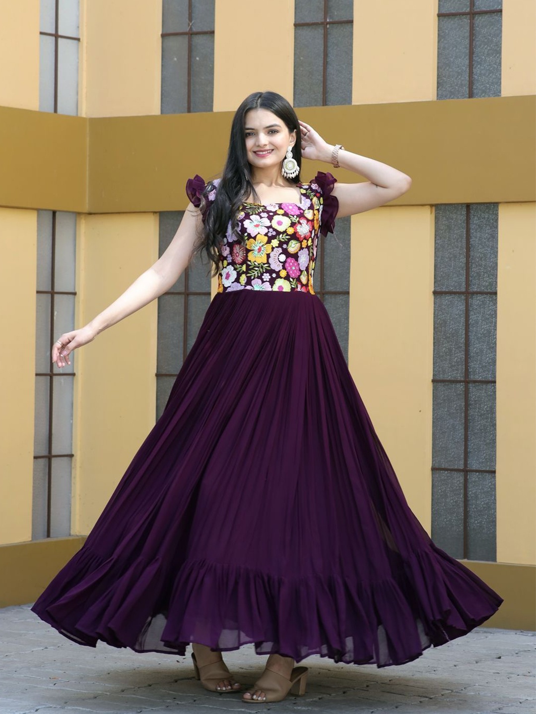 

Tilton Tie and Dye Embroidered Georgette Fit & Flare Maxi Dress, Magenta