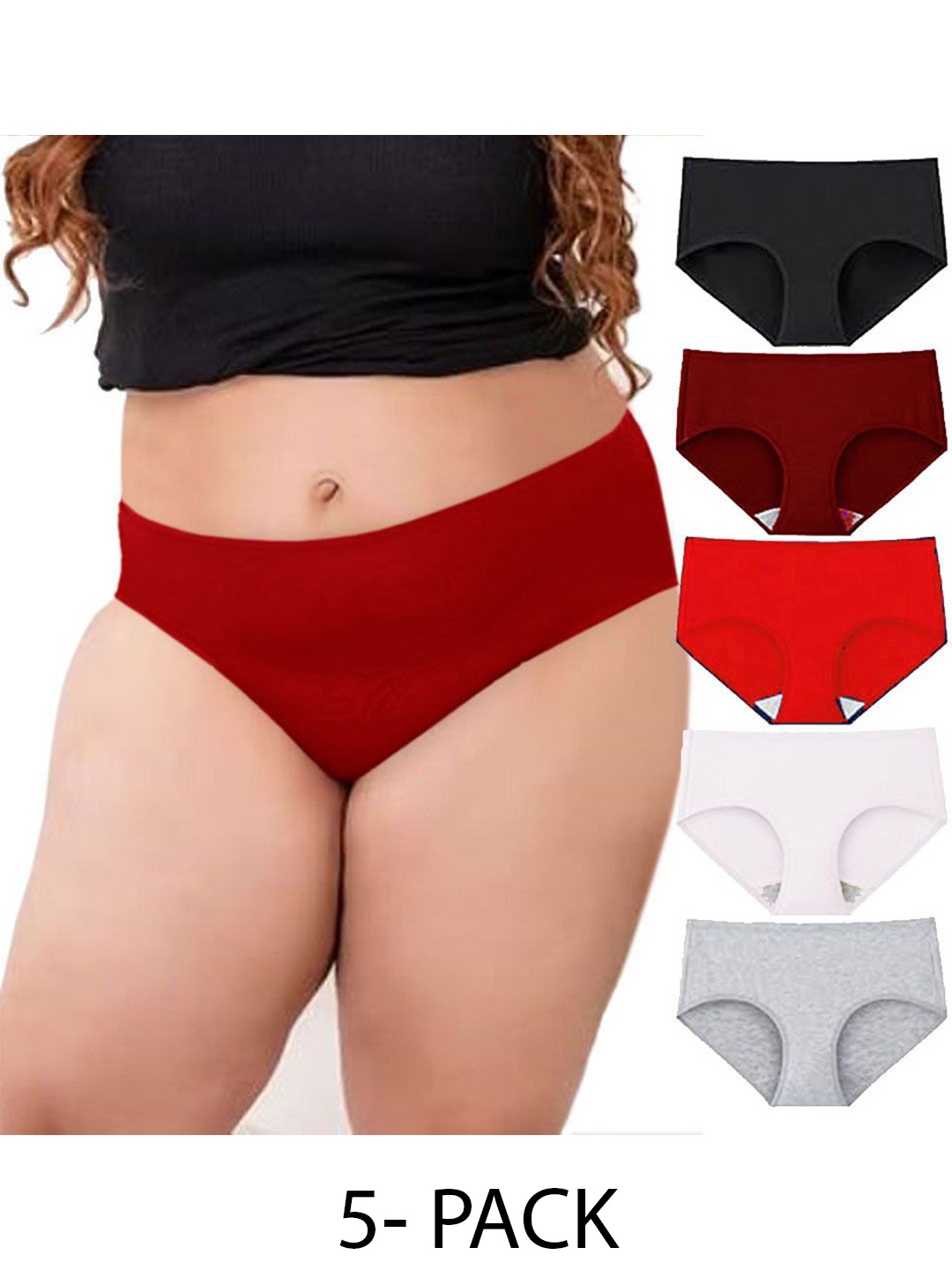 

Diving Deep Women Plus Size Pack Of 5 Cotton Hipster Briefs, Assorted