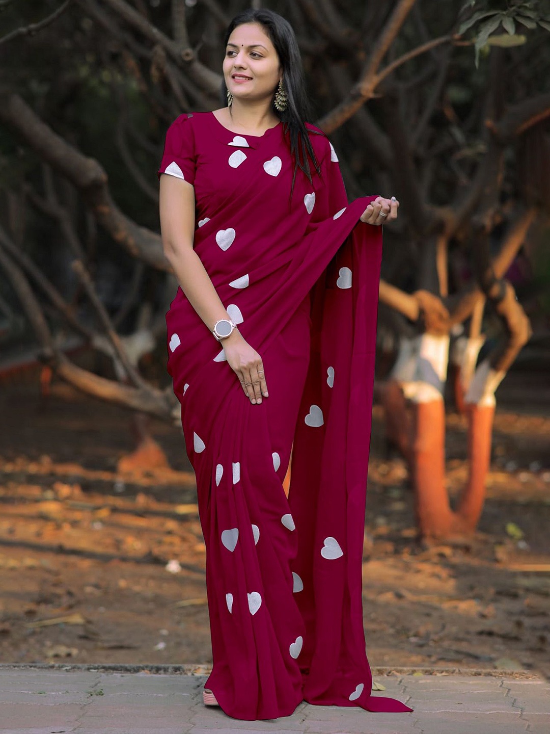 

A TO Z CART Embellished Embroidered Pure Georgette Saree, Pink