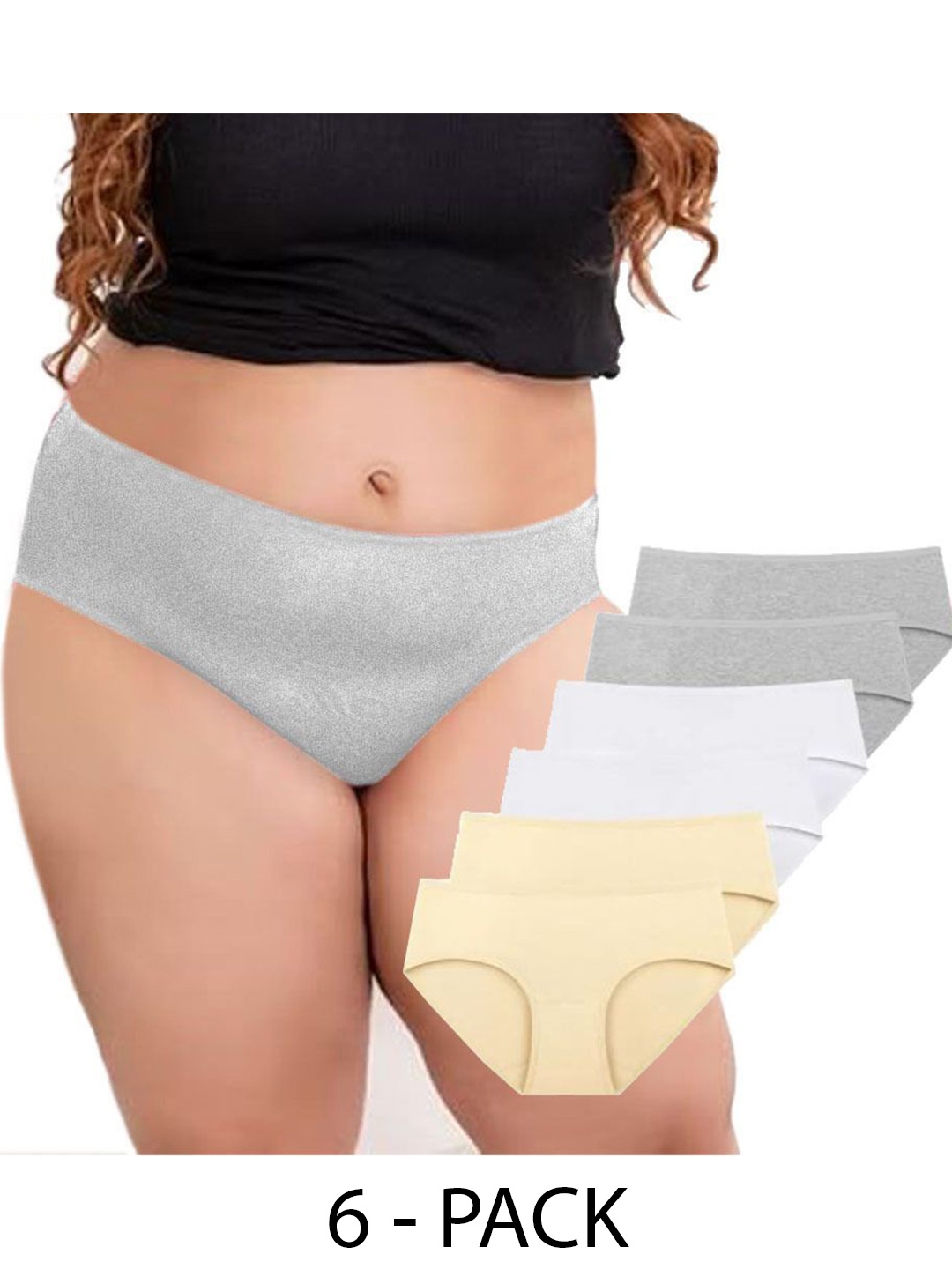 

Diving Deep Women Plus Size Pack Of 6 Cotton Hipster Briefs, Grey