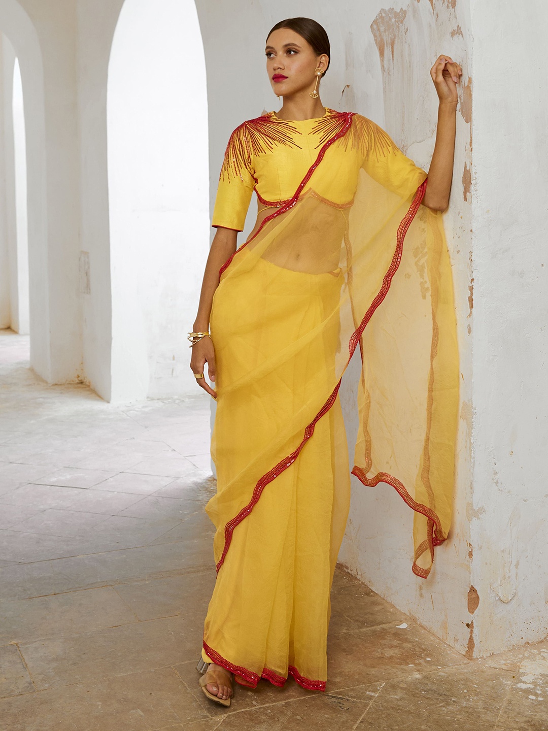 

Pallavi Jaipur Organza Saree, Mustard