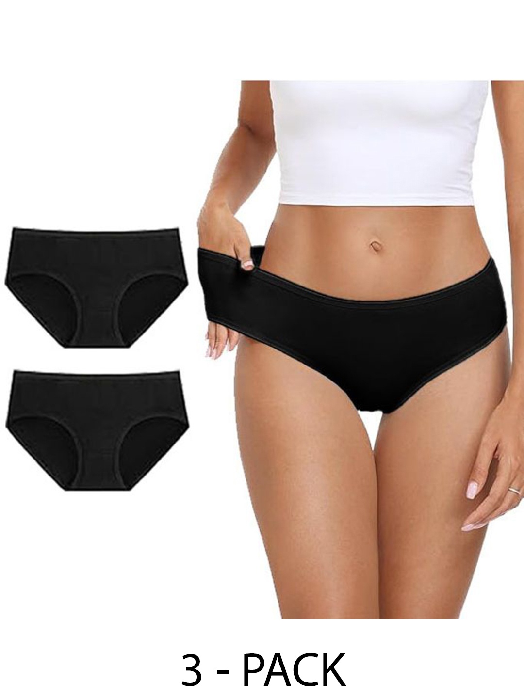 

Diving Deep Women Pack of 3 Cotton Hipster Briefs, Black