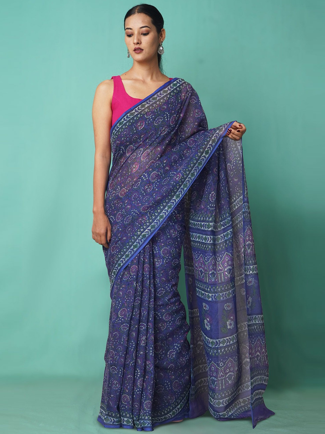 

Unnati Silks Floral Net Handloom Kota Saree, Blue