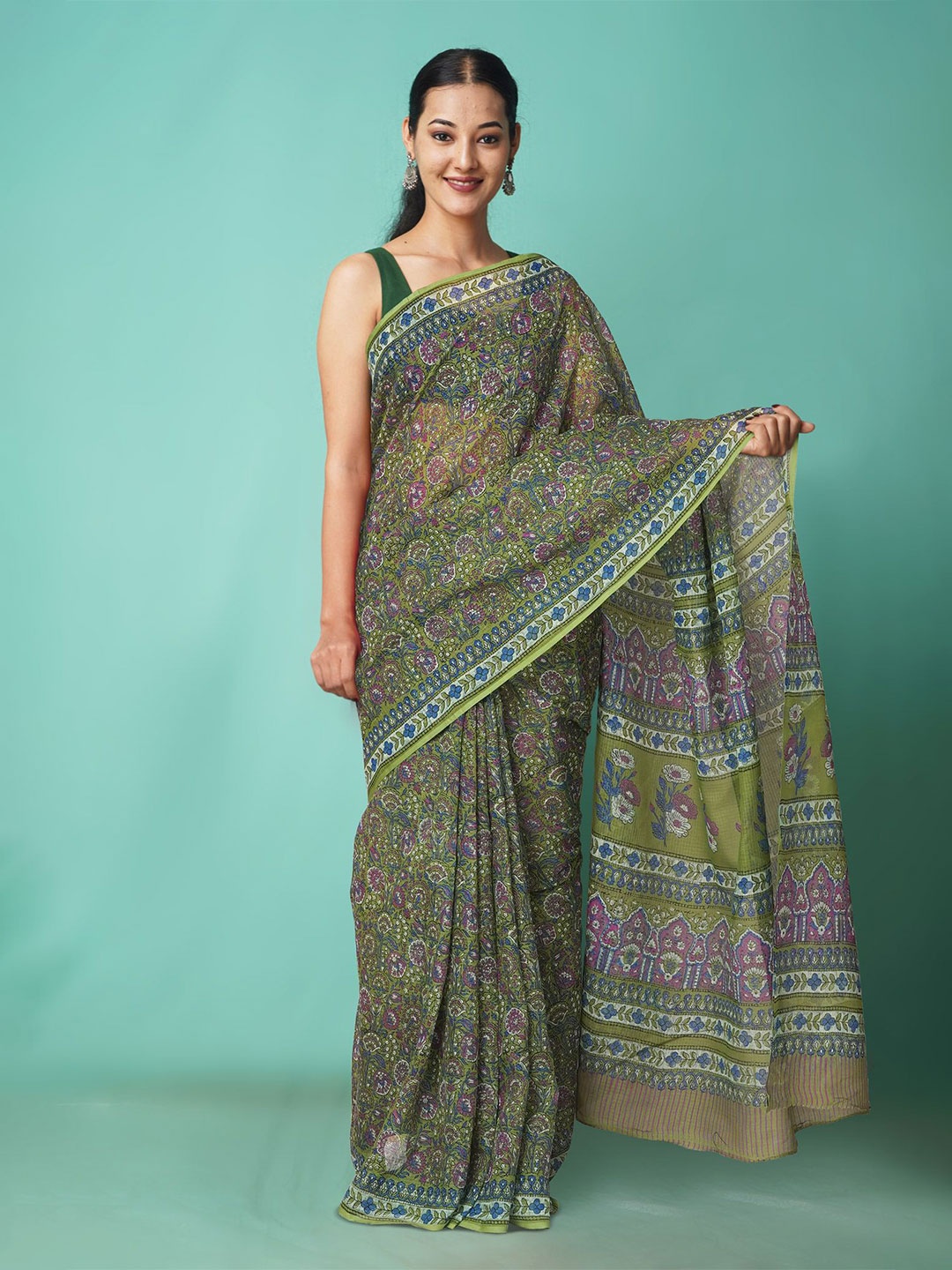 

Unnati Silks Floral Net Handloom Kota Saree, Green