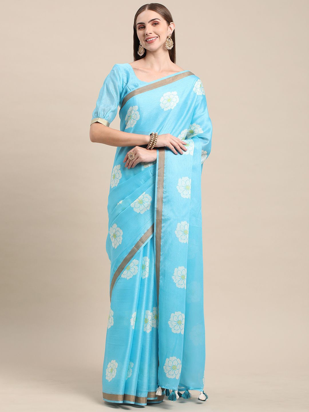 

BAPS Floral Printed Saree, Blue